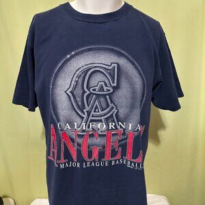 Vintage California Angels MLB 1991 Men's Dark Blue T Shirt Large Competitor